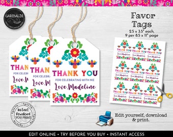 Editable Mexican Fiesta Favor Tag, Printable Cinco de Mayo Tags, Mexican Fiesta Gift Tags, Thank you Mexican Fiesta Tags, Floral Tags 21 MF