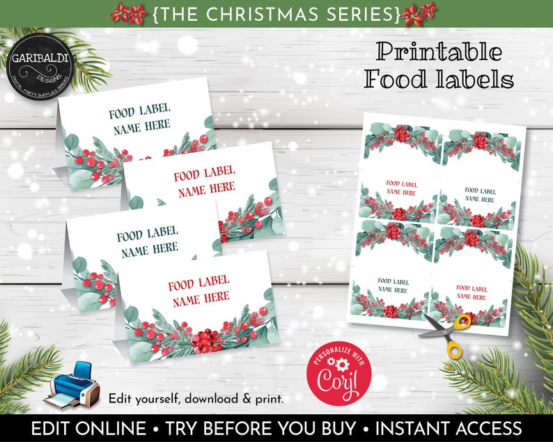 Editable Christmas Food Labels Instant Download Christmas Place Cards ...