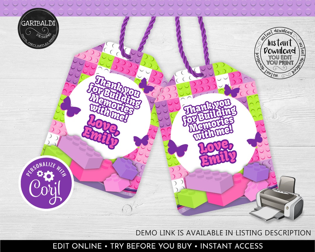 Editable Building Blocks Favor Tags Building Blocks Gift Tag Building