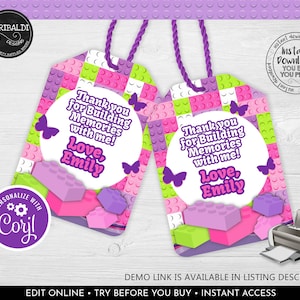 Editable Building Blocks Favor Tags Building Blocks Gift Tag Building Blocks Thank You Tags Girl Building Block Birthday Party Decor BKG