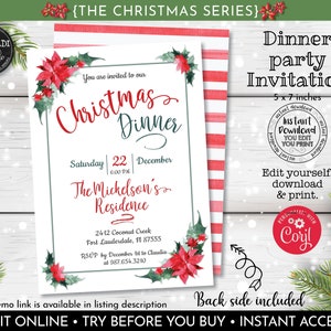 Editable Christmas Party Invitation Printable Holiday Party Invitation Instant Download Christmas Party Invite Christmas Dinner Invite CH20