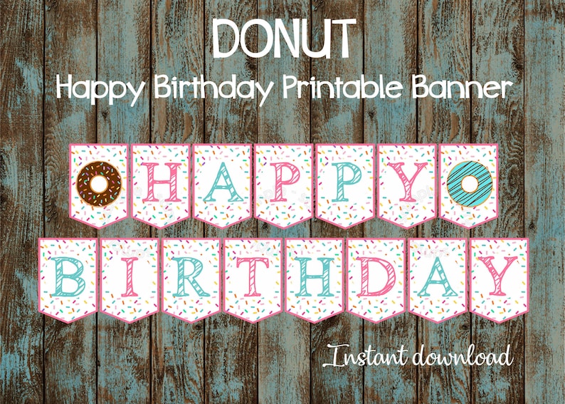 Printable Donut happy Birthday Banner Donut Happy - Etsy