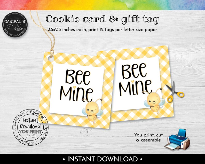 Bee Mine Favor Tag Printable Valentine's Day Cookie Card - Etsy