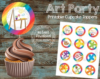 Kunst Cupcake Toppers Kunst Geburtstagsparty Paint Party Cupcake Toppers Kunst Geburtstagsfeier Kunst Kuchendeckel Farbe Partyzubehör Herunterladen