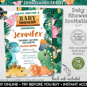 Dinosaur Invitation Editable Dinosaur Baby Shower Invitation Instant Download Dinosaur Baby Shower Invite Watercolor Baby Dinosaur 1 DW1