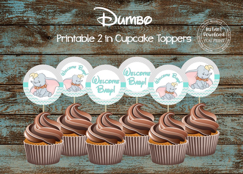 Printable Dumbo Cupcake Toppers Dumbo Baby Shower Cupcake Etsy