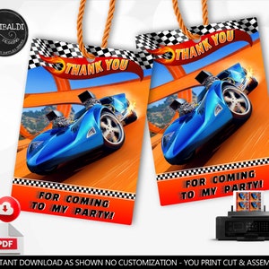 Race Cars Favor Tags Racing Cars Party Tags Gift Tags Cars Thank You Tags Cars Birthday Party Supplies Printable Digital Download HWRC