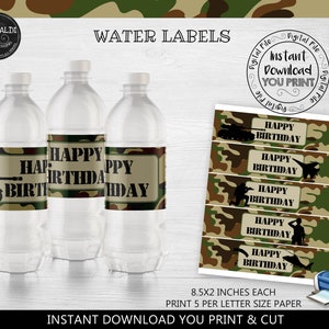 Printable Army Water Bottle Labels Camouflage Water Labels Army Water Labels Army Birthday Party Supplies Camouflage Party Decorations SA