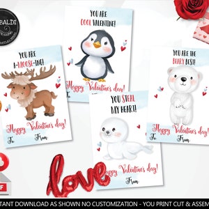 Druckbare Valentinstagskarten arktische Tiere Valentinstag Schule Lehrer Klassenzimmer Börse Kinderkarten Valentinstag Geschenkanhänger GL
