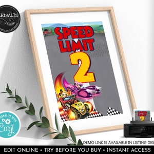 Editable Mickey Roadster Racers Speed Limit Sign Racing Cars Custom Poster Board Party Supplies Decor Digital Download Corjl Printable MRRP