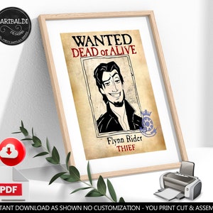 Instant download Rapunzel Flyers Flynn Rider Wanted Printable Poster Sign Wanted Printable Poster Birthday Party Supplies Decorations DTR