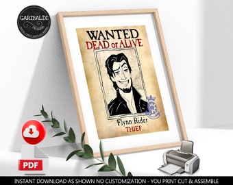 Instant download Rapunzel Flyers Flynn Rider Wanted Printable Poster Sign Wanted Printable Poster Birthday Party Supplies Decorations DTR