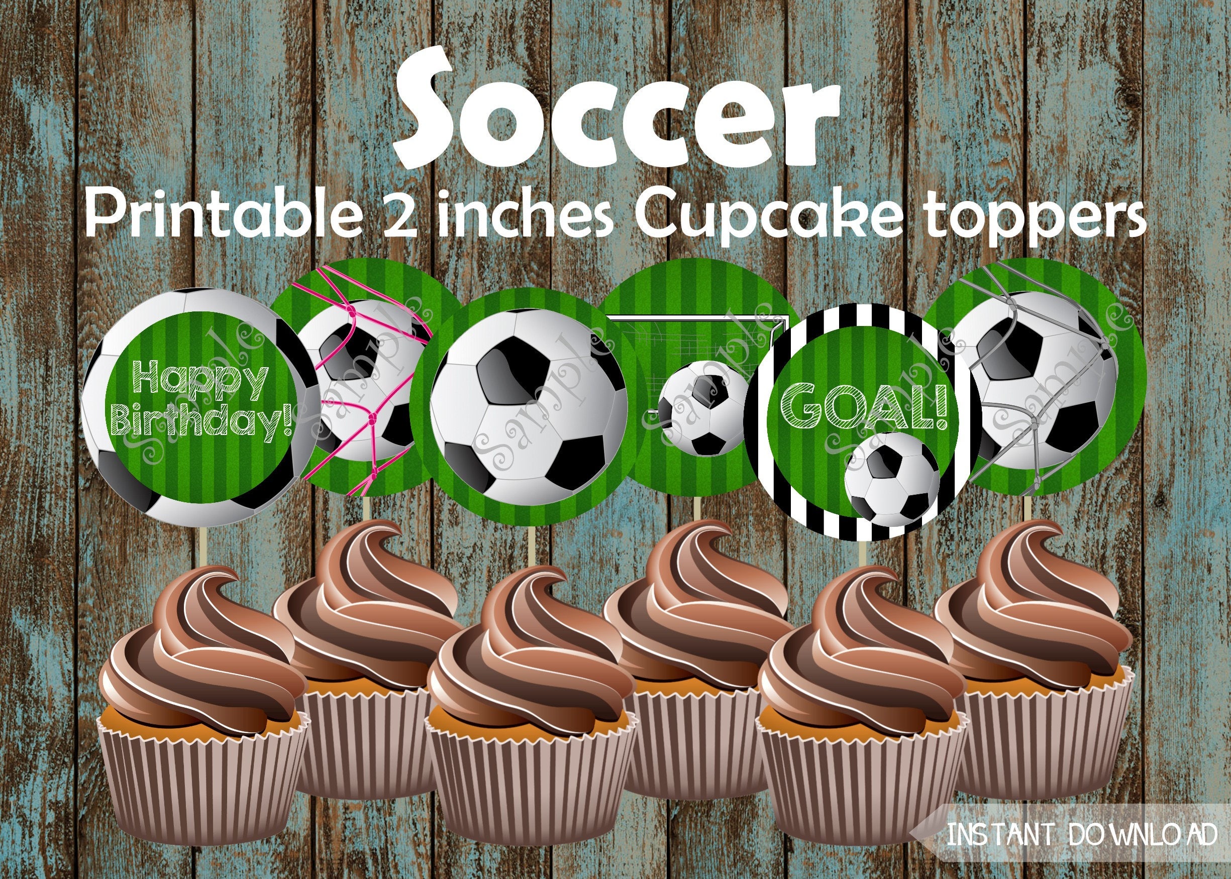 Printable Soccer Cupcake Toppers Football Soccer Cupcake | Etsy