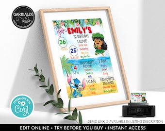 Editable Hawaiian Birthday Milestone Poster Luau Milestone Board Tropical Birthday Party Decorations Instant Download Birthday Poster BC LSW