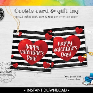 Happy Valentine's day Favor Tag, Valentine's day Cookie Card, Valentine's Day Gift Tag, Instant Download Valentine's Day Square Tag VL