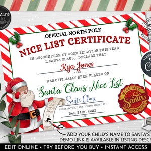 Editable Santa Claus Official Nice List Certificate Personalised Letter ...