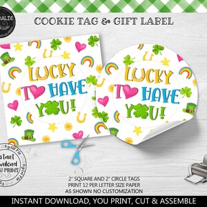 Instant Download Lucky to have you Gift Tag, Printable St. Patrick's Day favor Tag, Teacher Coworker Lucky to have you Cookie Card SPT TA