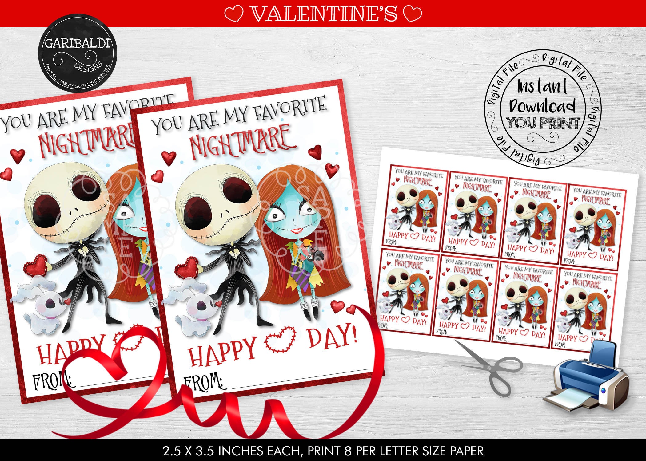 Instant Download Nightmare Before Christmas Valentine's Etsy
