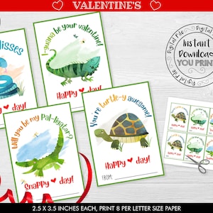 Druckbare Reptilien Valentinskarten Kinder Valentinskarten Schule Valentinskarten Klasse Valentinstagskarten Tier Valentinstagskarten VL