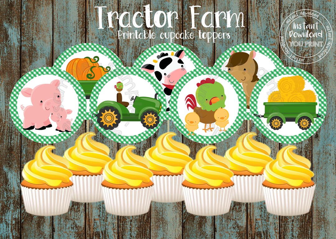 Farm Tractor Cupcake Toppers Farm Party Supplies Farm Cake Topper Farm ...