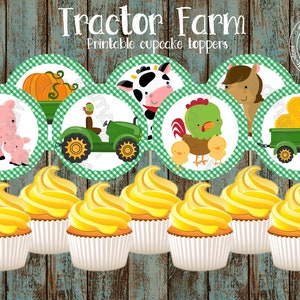 Bauernhof Traktor Cupcake Toppers Bauernhof Party Zubehör Bauernhof Kuchendekoration Bauernhof Geburtstag Barnyard Tiere Cupcake Toppers Grüner Traktor