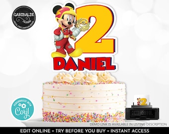 Editable Roadster Racers Cake Topper Mickey Mouse Centerpiece Race Car T-Shirt Transfer Birthday Party Decor Digital Download Printable MRRP