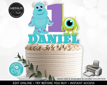 Editable Monsters Cake Topper Monsters Centerpiece Little Monsters Birthday Party Decorations Monsters Baby Shower Cake Digital Download DMI