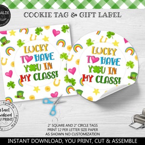 Instant Download Lucky to have you in my class Gift Tag, Printable First day of School Cookie Card, St. Patrick's Day Favor Tag SPT TA