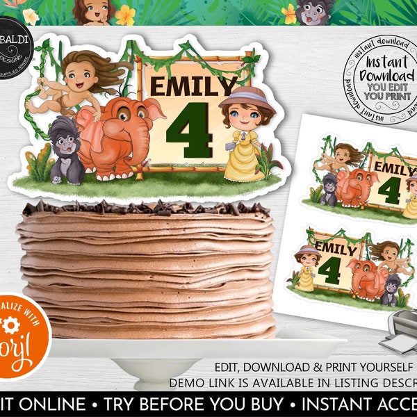 Editable Jungle Boy Cake Topper, Printable Safari Birthday Party Centerpieces, Instant download Jungle Party Decor, Jungle Table Decor 2 TZN