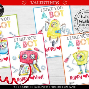 Roboter Valentinstag Karte Valentinstag Roboter Ich mag dich ein Bot Geschenk Valentinstagsanhänger Klassenzimmer Schule Kinder Freund Geschenkanhänger Sofortiger Download VL
