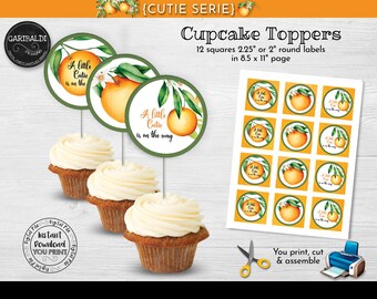 Little Cutie Cupcake Toppers Printable Little Cutie Labels Little Cutie Baby Shower Decorations Orange Citrus Labels Digital Download LCT