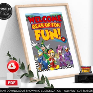 Mickey Roadster Racers Welcome sign Racing Cars Birthday Party Sign Cars Poster Board Printable Digital Download MRRP