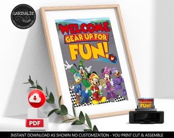 Mickey Roadster Racers Welcome sign Racing Cars Birthday Party Sign Cars Poster Board Printable Digital Download MRRP