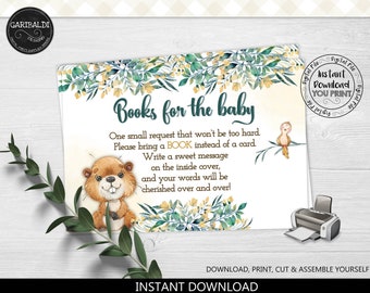 Woodland Books for Baby Insert Card Greenery Book Request Card Animals Forest Baby Book Request Printable Baby Shower Bring A Book Card WL