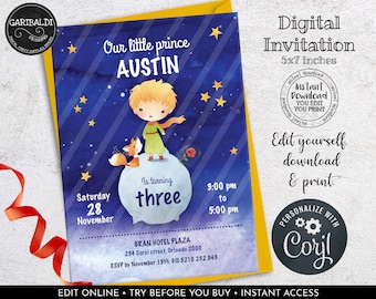 Editable Little Prince Invitation, The Little Prince Printable Birthday Invitation, Instant Download Little Prince Birthday Invitation LP001