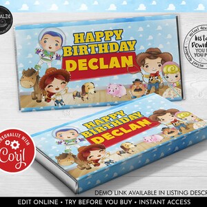 Editable Toy Story Candy Bar Wrapper Instant Download Birthday Party Chocolate Wrapper Toy Story Party Favors Party Decorations Corjl TSS