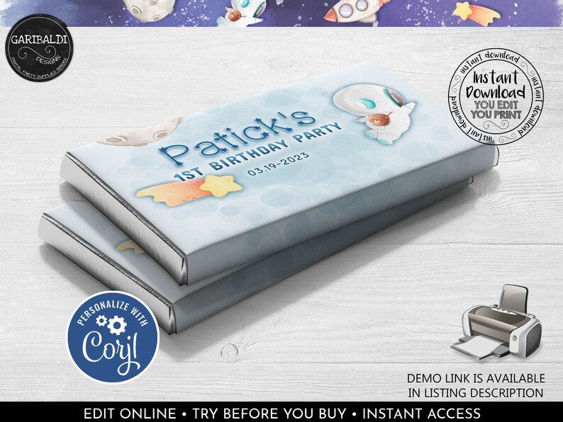 Editable Outer Space Chocolate Bar Wrapper, Instant Download Astronaut ...