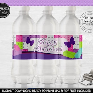 Printable Building Blocks Water Bottle Labels Girl Building Blocks Birthday Party Decorations Building Blocks Girl Party Supplies BKG