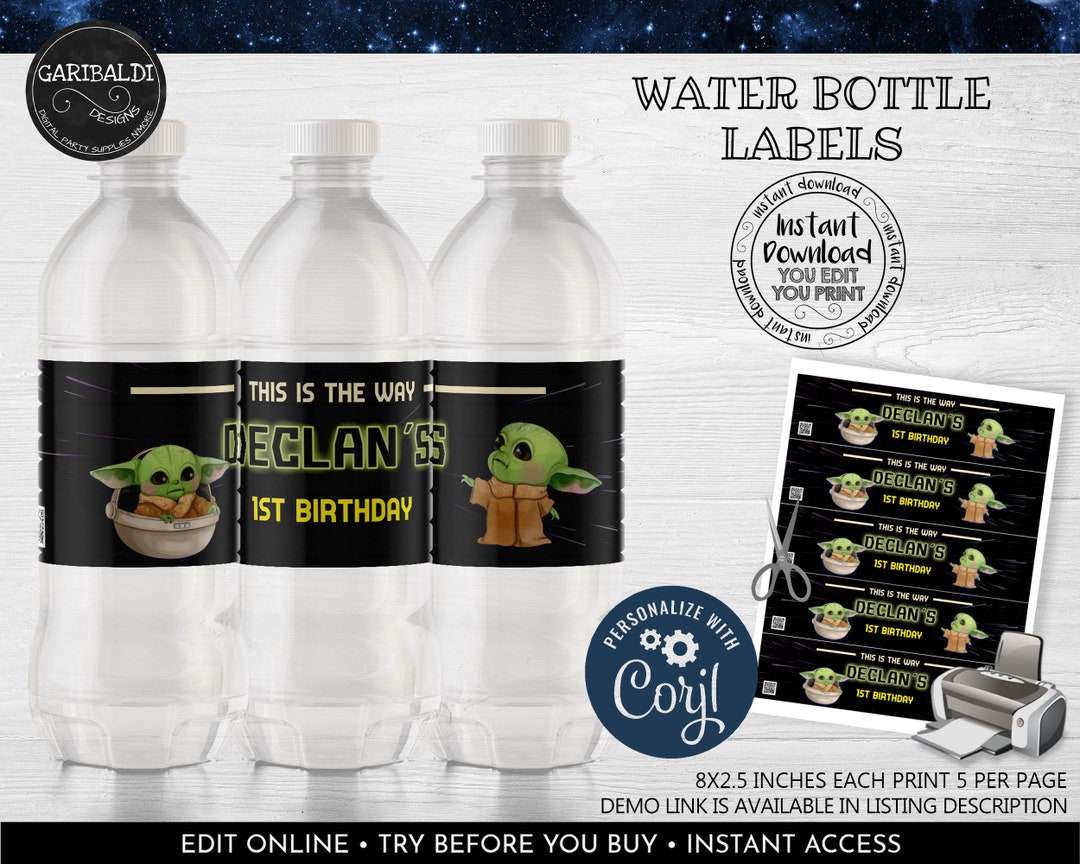 Editable Yoda Baby Water Bottle Labels Printable Yoda Baby Water Labels ...