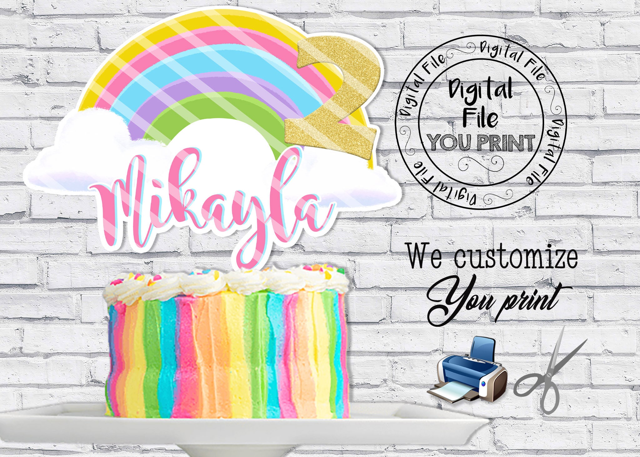 Printable Rainbow Cake Topper Rainbow Centerpieces Rainbow | Etsy
