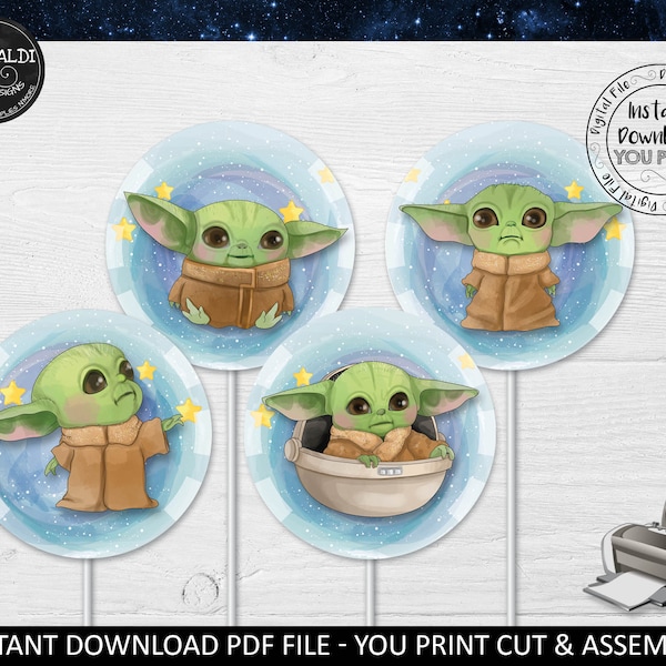 Star Wars Printable Centerpieces, Mando Baby Yoda Centerpieces, Baby Yoda Baby Shower Decorations, Space Wars Baby Shower Party Supplies MBY