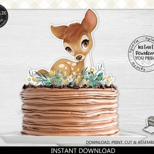 Instant download Little Deer Cake Topper, Printable Deer Baby Shower Decor, Deer Party Decorations, Cute Deer Birthday Party Supplies BDY
