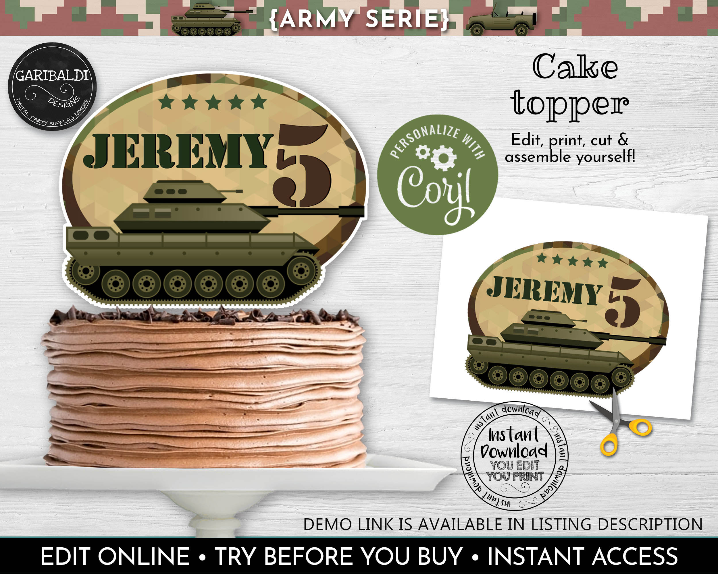 Editable Army Cake Topper Printable Soldier Cake Topper Etsy UK