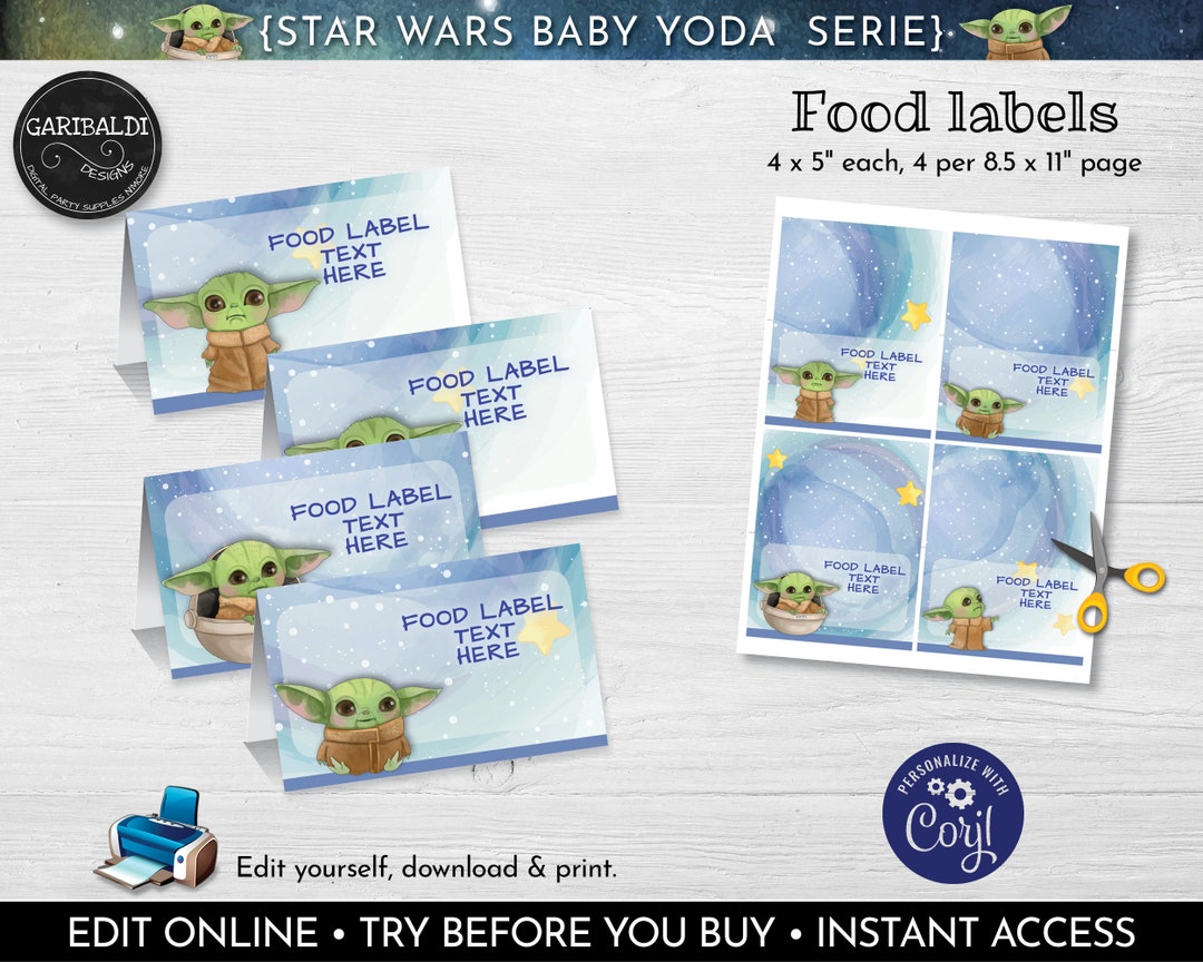 Editable Star Wars Food Labels, Instant Download Baby Yoda Food Labels