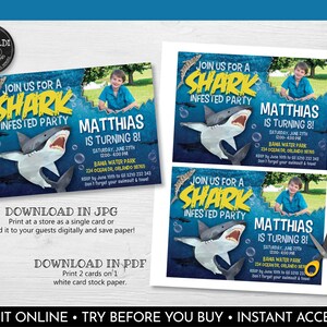 Editable Shark Birthday Party Invitation Printable Sharks Invitation ...