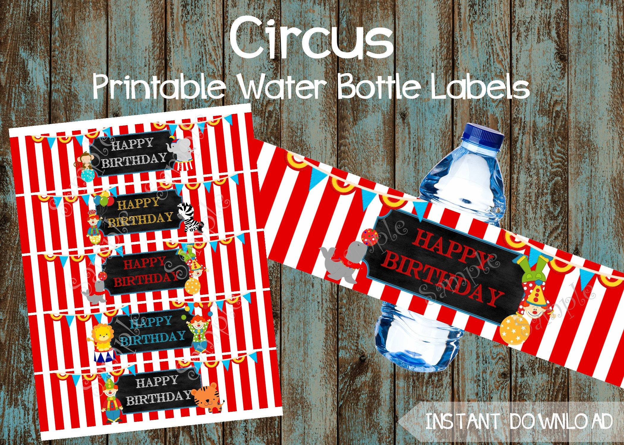 Circus Water Bottle Labels Circus Printable Labels Circus | Etsy