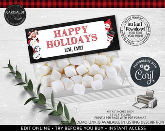 Editable Christmas Bag Topper Printable Santa Bag Topper Instant Download Happy Holidays Favor Bag Topper Christmas Gift Tag EBTS CH20