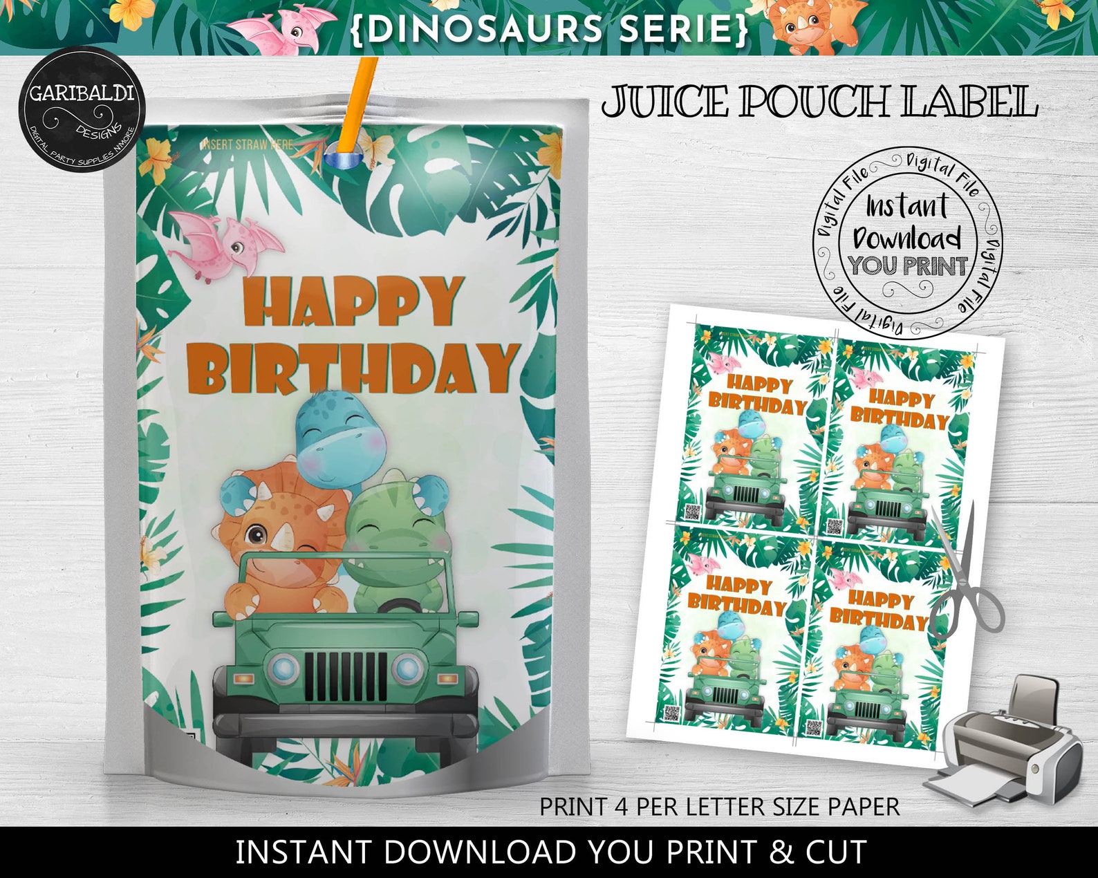 Instant Download Dinosaurs Juice Pouch Labels Printable | Etsy