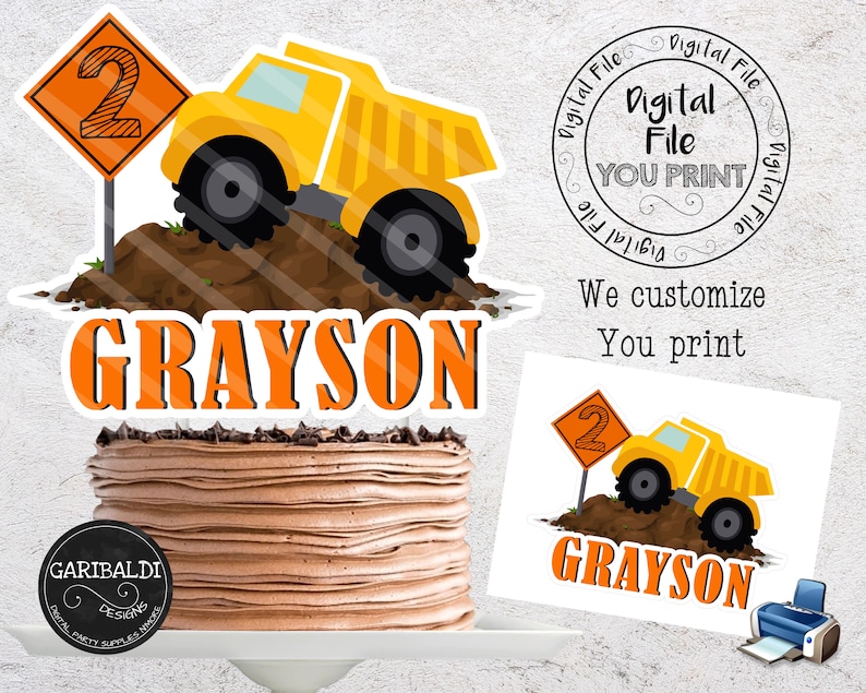 printable construction cake topper construction truck etsy