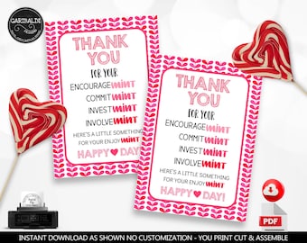 Mint Valentine's Day Cards  Valentines Staff Mint Gift Tag Teacher Employee Coworker School Valentines Mint Candy Tags Printable Download VL